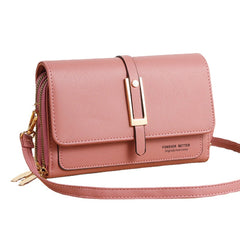 Women Faux Leather Double Layer Multifunction Phone Bag Crossbody