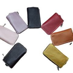 Men And Women Retro Genuine Leather Multi-function 6 Key Holder Purse Solid Card