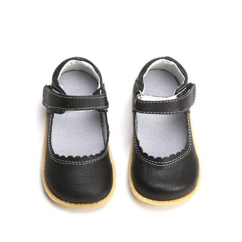 子供のための本物の革の黒と異なる色靴
