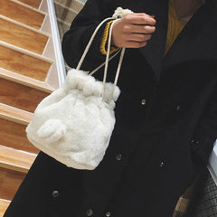 Cute Plush String Bucket Bag Shoulder Crossbody For Women