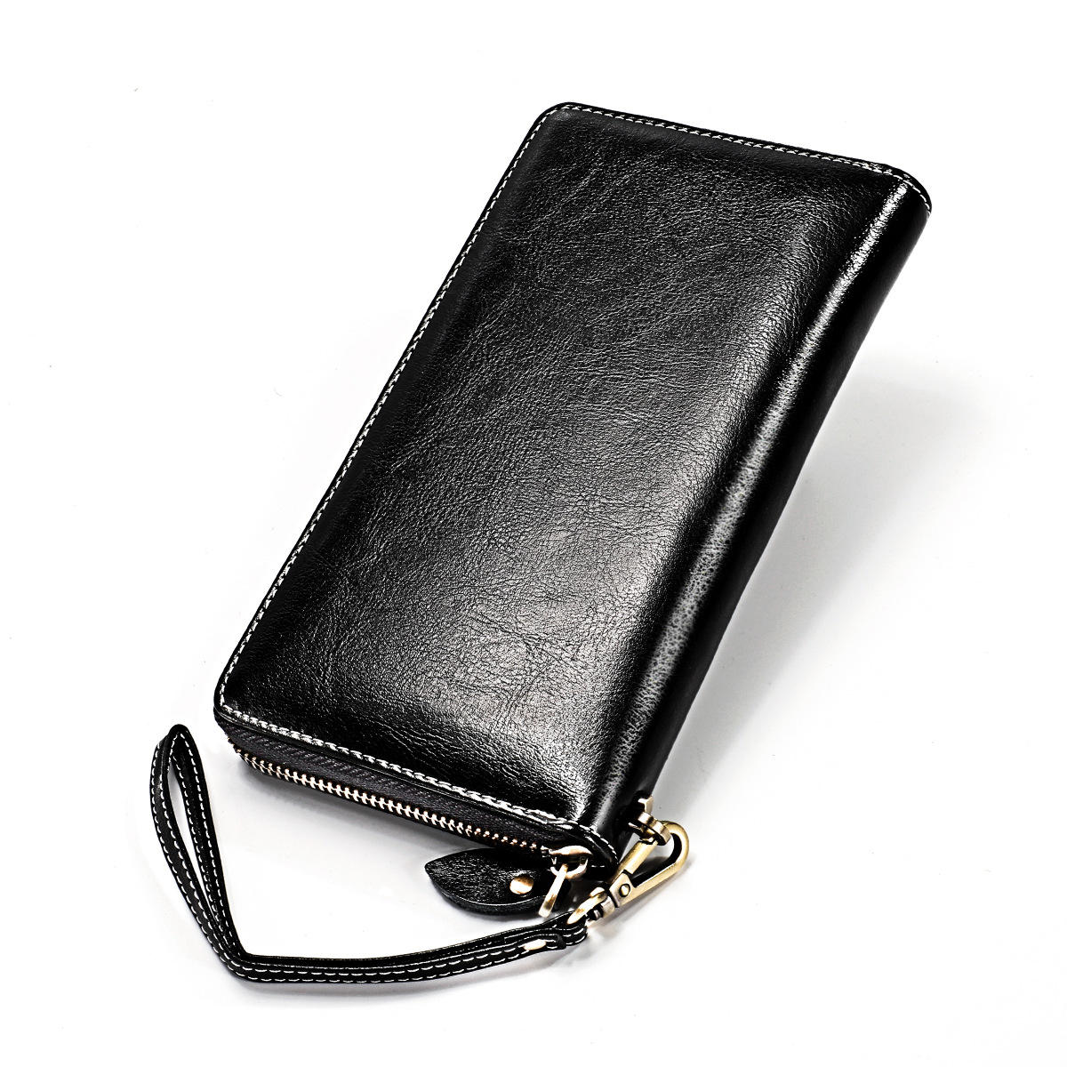 Women Rfid Antimagnetic Genuine Leather Zipper Wallet Multi-layer Card Holder Phone Bag Purse