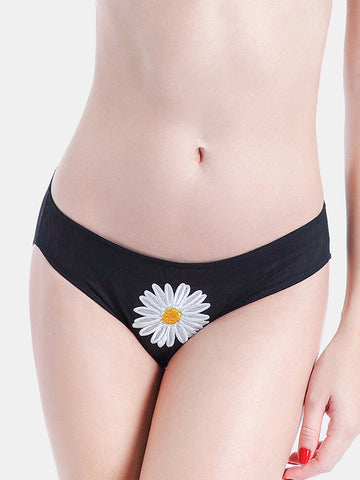 Women Daisy Fruits Print Mesh Breathable Full Hip Panty