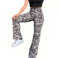 Zebra Animal Print Elegant Pants High Waist Trousers Casual Office Women Streetwear