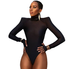 Fashion High Collar Finger Stall Slim-Fit Base Bodysuit