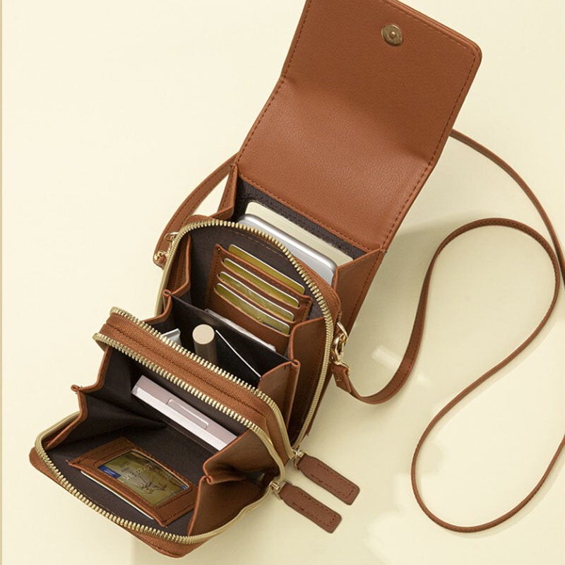 Women 6.5 Inch Touch Screen RFID Clutch Card Large Capacity Multi-Pocket Crossbody Phone Bag