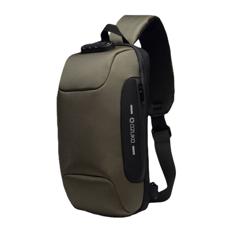Men Oxford Password Lock Anti-theft Waterproof Reflective Design Crossbody Bag Multi-compartments USB Charging Chest Bag
