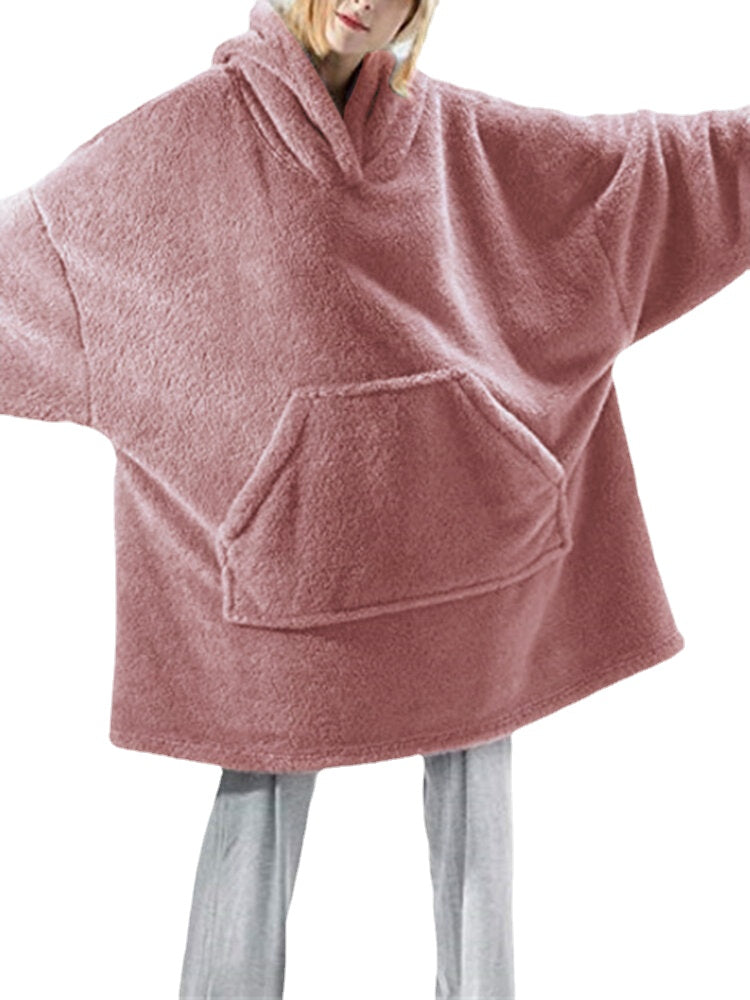 Women's Oversized Plush Blanket Hoodie Robe with Pocket - Warm Sleepwear
