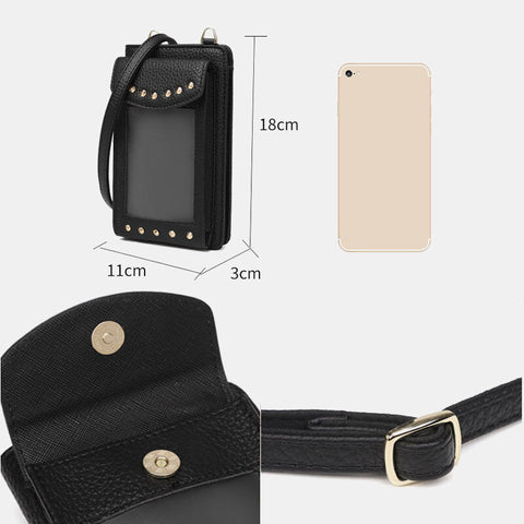 Women Touch Screen 6.3 Inch Phone Holder 10 Card Slot Rivet Crossbody Bag Wallet