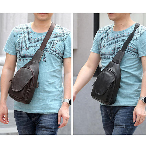 Men Women Genuine Leather Chest Bag Fashion Retro Casual Crossbody with 3 Colors