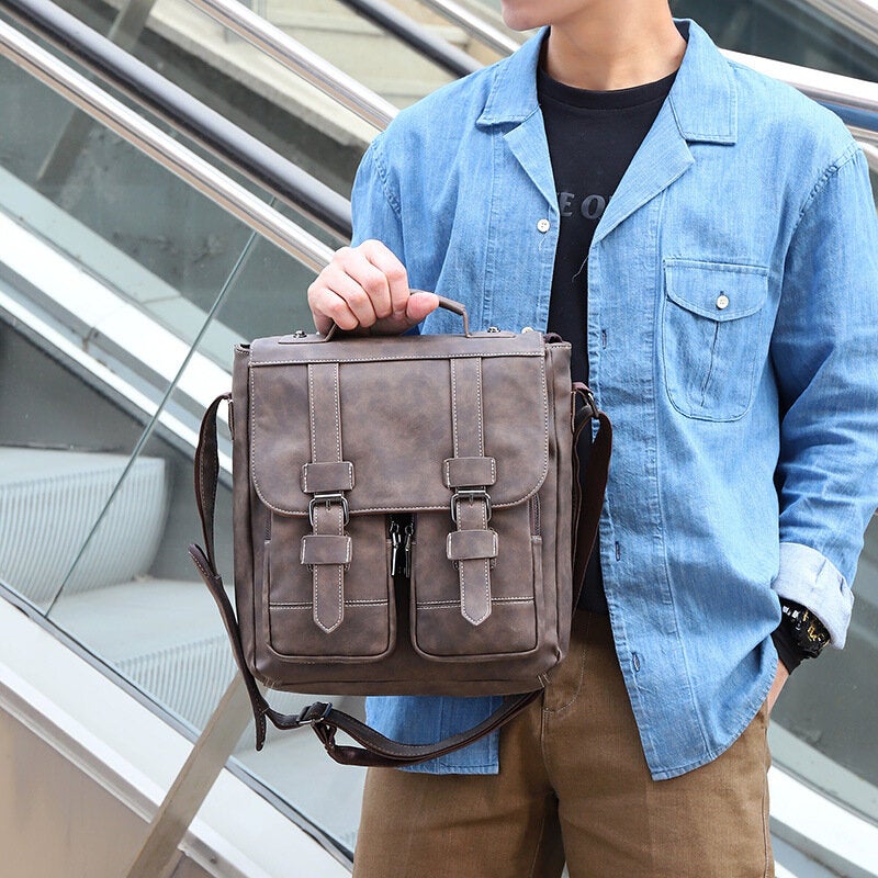 Men's Retro Faux Leather Multi-pocket Crossbody Travel Bag