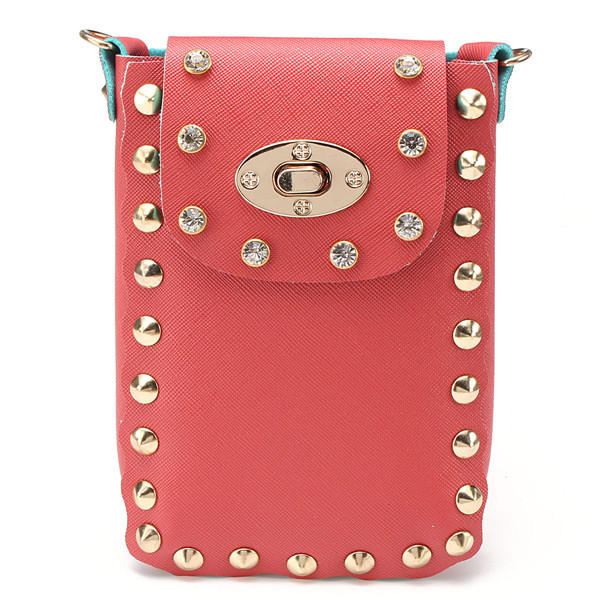 Women Chain Rivet Shoulder Bags Lock 6.5 Inch Phone Case Crossbody