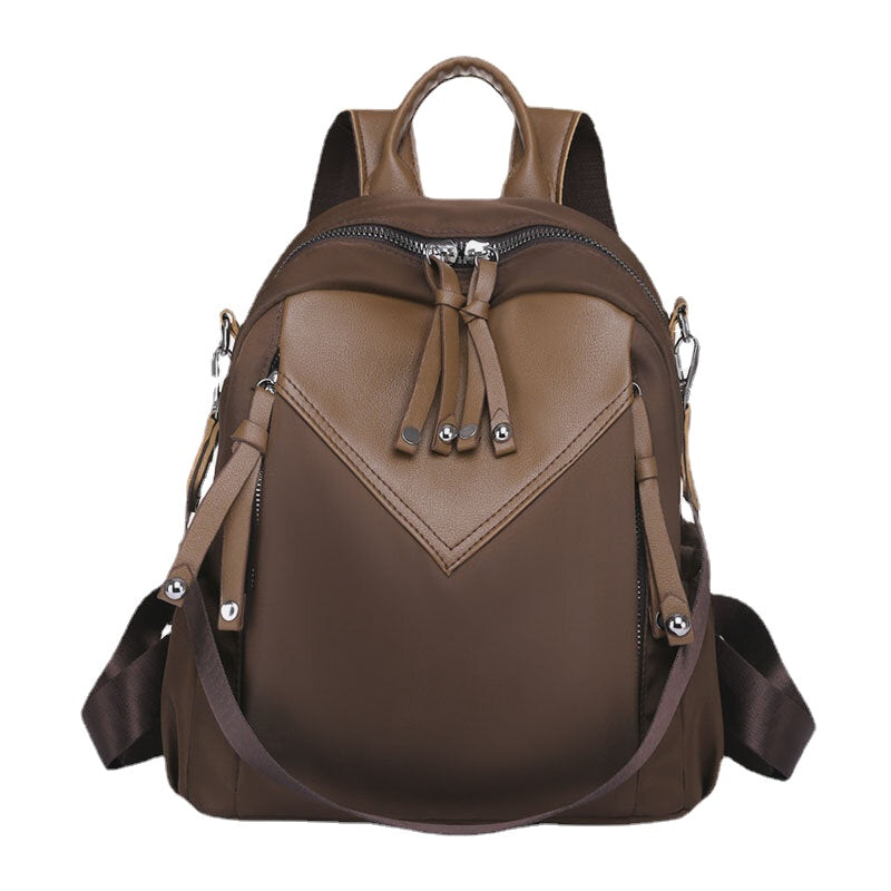 Women PU Leather Color Blocking Large Capacity Anti-theft Backpack Student Bag Travel