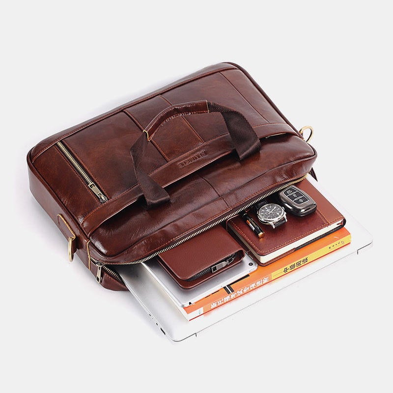 Men's Genuine Leather Large Capacity Crossbody Shoulder Business Bag