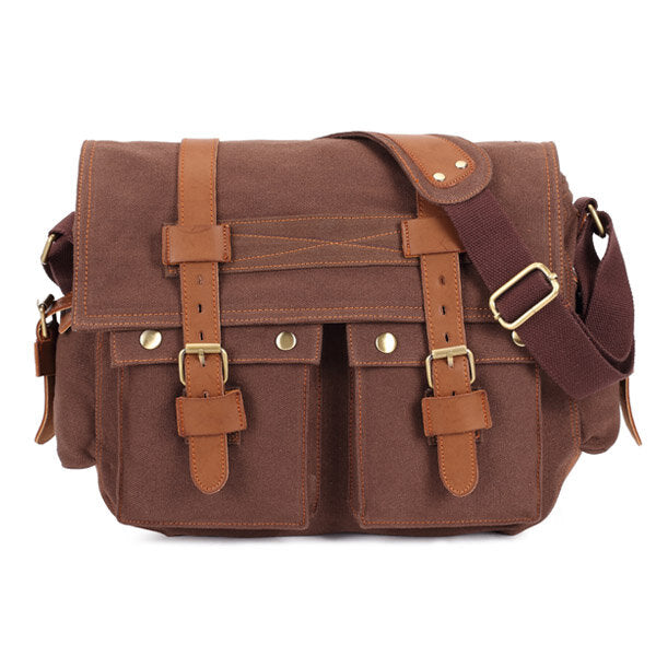 Men's Canvas Leather Casual Crossbody Messenger Bag for Outdoor Use