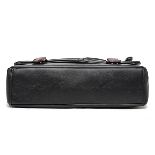Men's Black PU Leather Messenger Bag - Business Casual Laptop Shoulder Bag