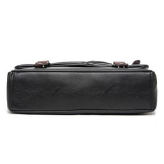 Men's Black PU Leather Messenger Bag - Business Casual Laptop Shoulder Bag