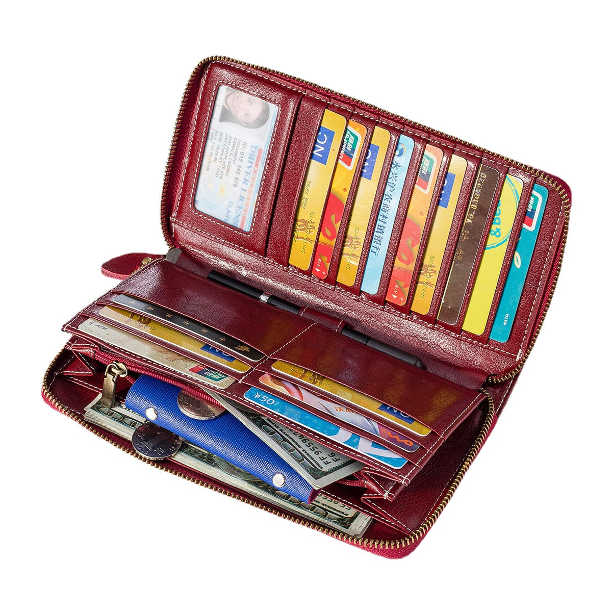 Women Rfid Antimagnetic Genuine Leather Zipper Wallet Multi-layer Card Holder Phone Bag Purse