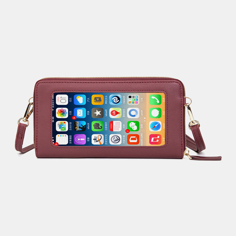 Women PU Leather Multifunction RFID Anti-Theft 6.5 Inch Touch Screen Phone Bag 16 Card Slots Crossbody