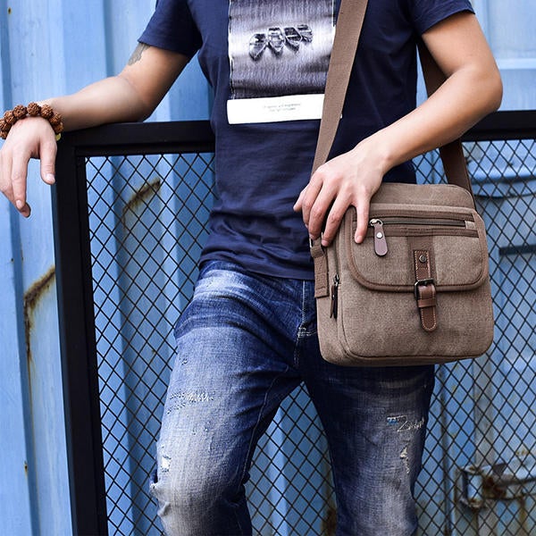 Men's Vintage Canvas Crossbody Bag - Multifunctional Shoulder Pack for Casual & Business Travel