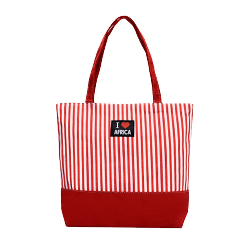 Women Striped Large Capacity Casual Tote Shoulder Bag Shopping