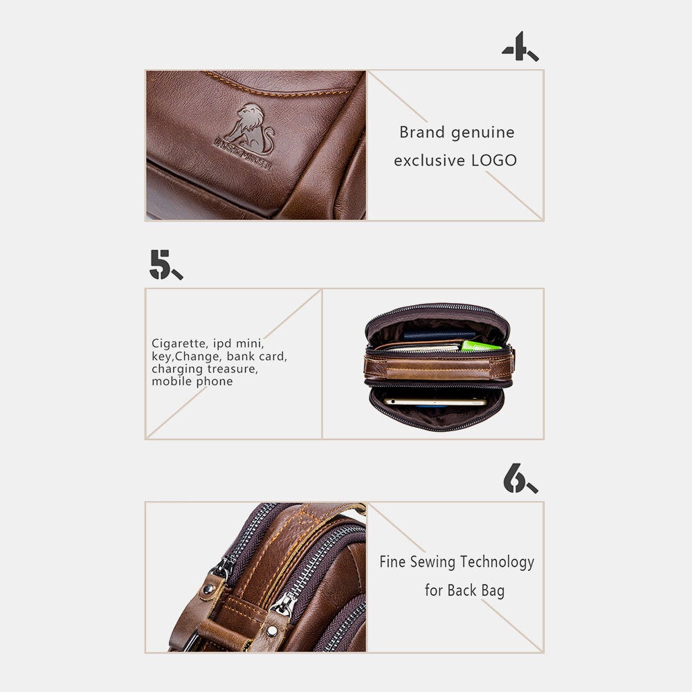 Vintage Leather Waterproof Multi-pocket Crossbody Shoulder Bag