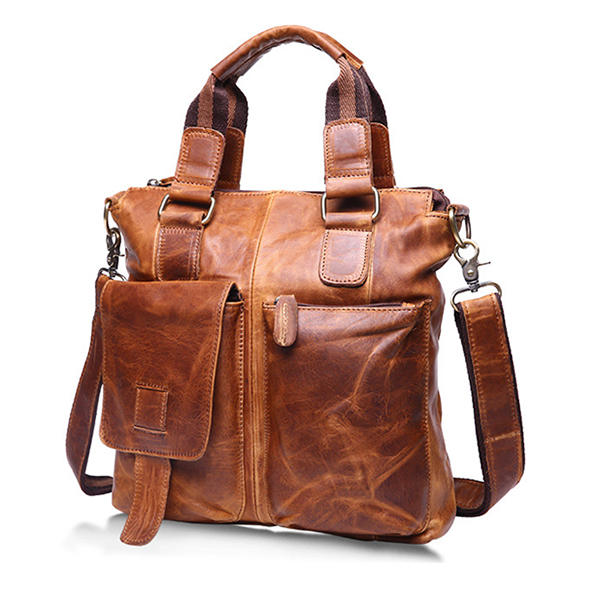 Retro Mens Bag Fashion Business Handbag Durable Real Leather Shoulder Bag