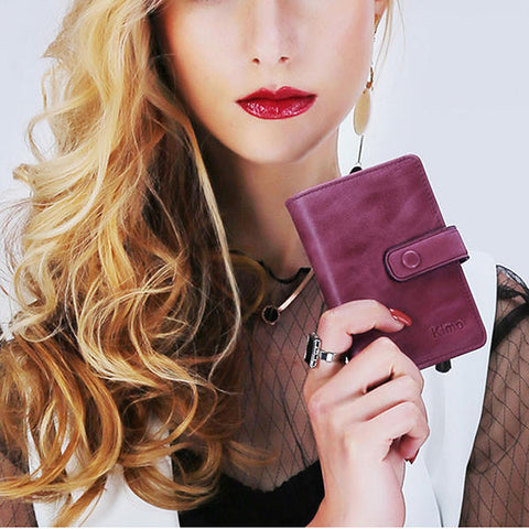12 Card Slots Women Genuine Leather Minimalist Elegant Short Wallet Holder Purse