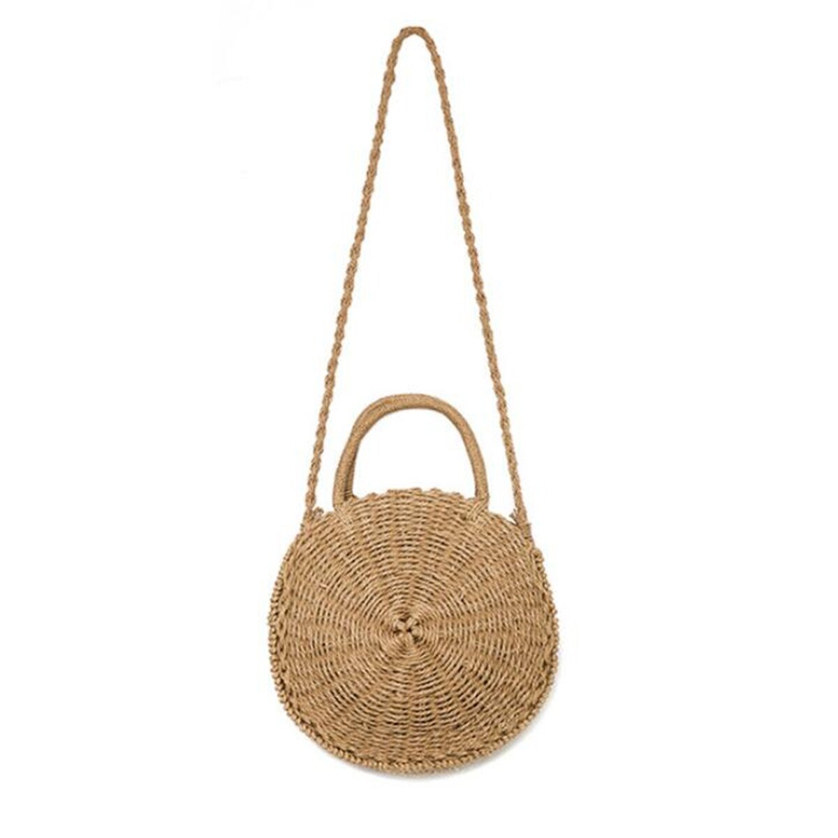 Round Women Girls Straw Rattan Bag Circle Handbag Handwoven Summer Beach Bali