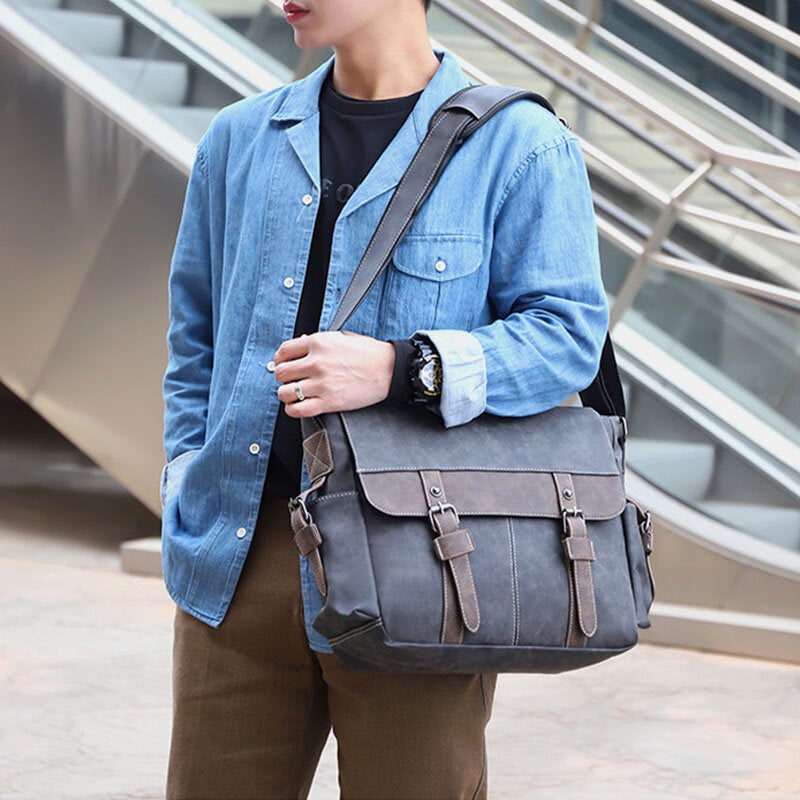 Men's PU Leather Crossbody Bag - Large Capacity, Multi-Pocket, Casual Fashion Messenger Handbag