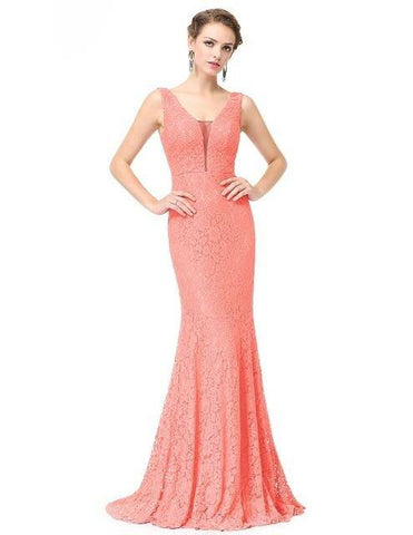Lace Mermaid Christmas V-Neck Elegant Prom Dresses