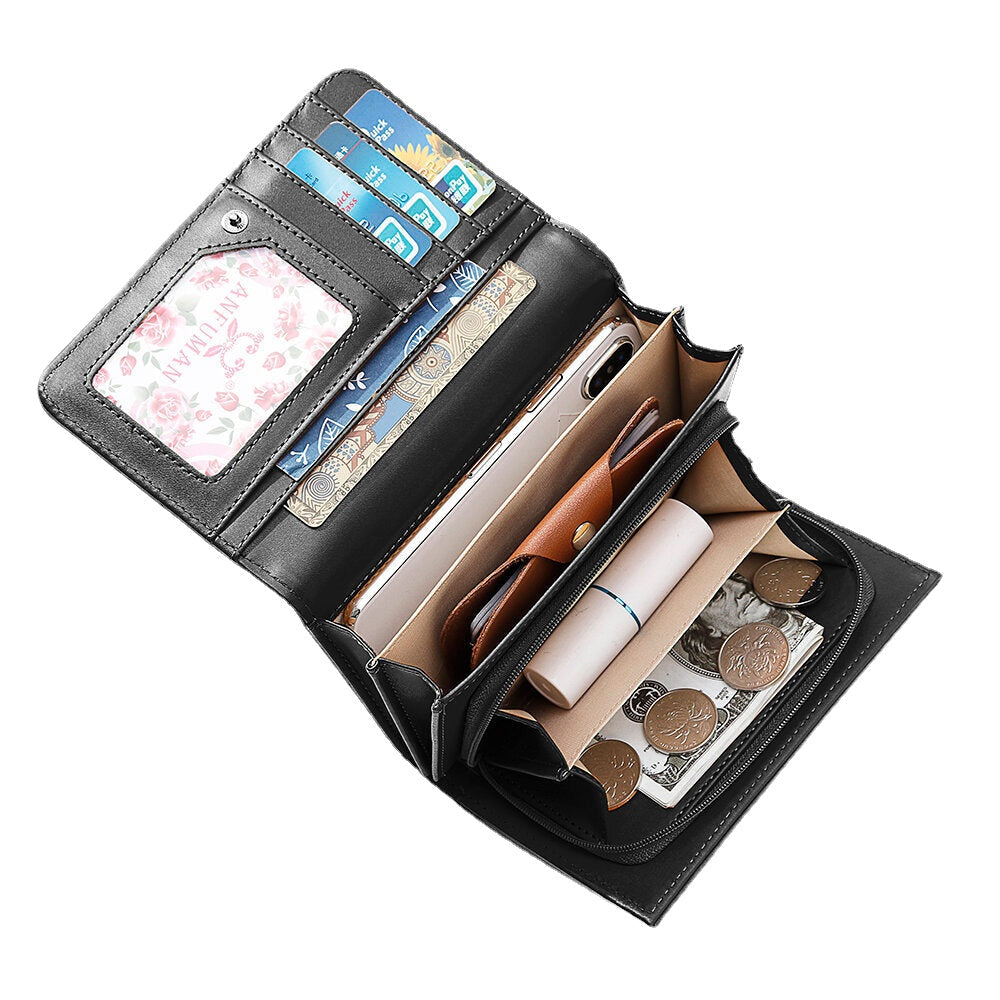 Women Plain Trifold Wallet Card Holder Coin Purse Phone Bag