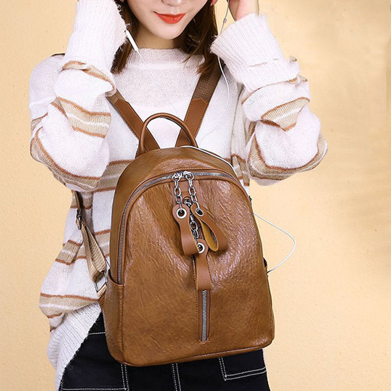 Women Fashion Waterproof Light Weight Anti-theft Backpack Shoulder Bag With Headphone Port