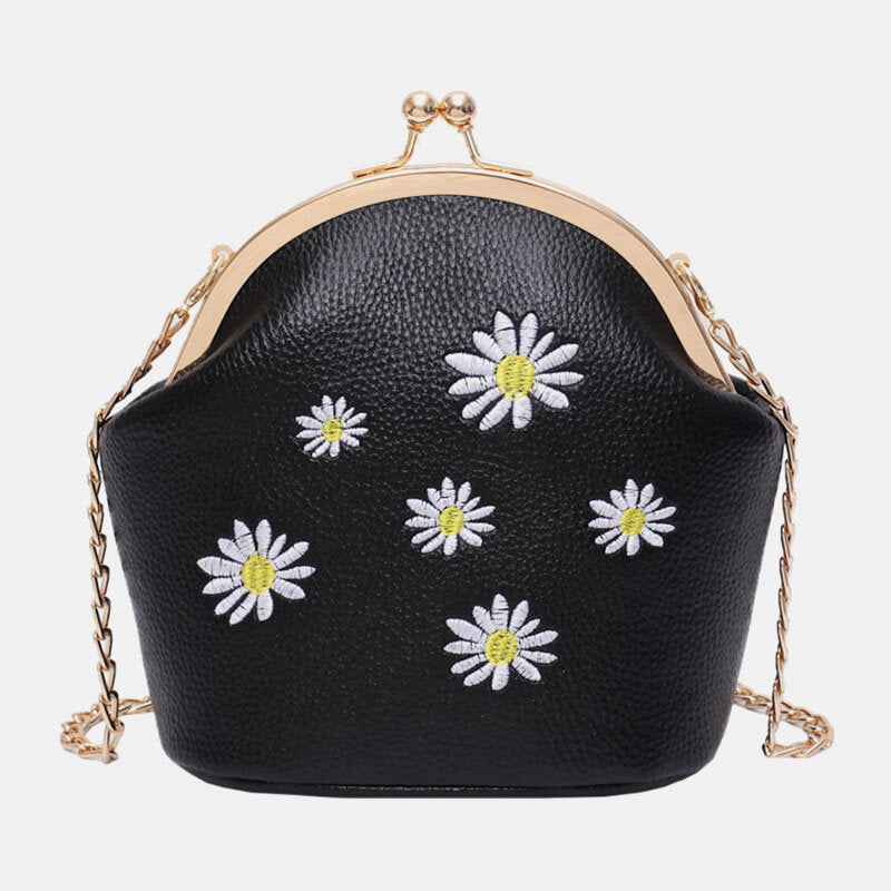 Women Daisy Embroidery Chains Hasp Crossbody Bag Shoulder