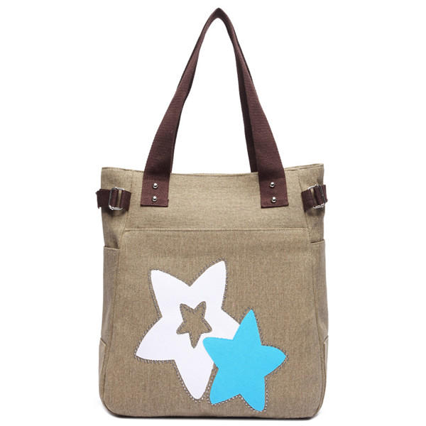 Women Canvas Star Tote Handbags Casual Shoulder Bags Capacity Shopping