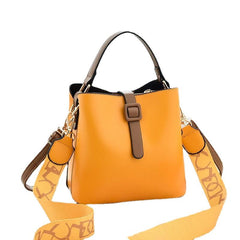 Stylish Large Capacity Ladies' Leather Bucket Bags With Wide Shoulder Strap