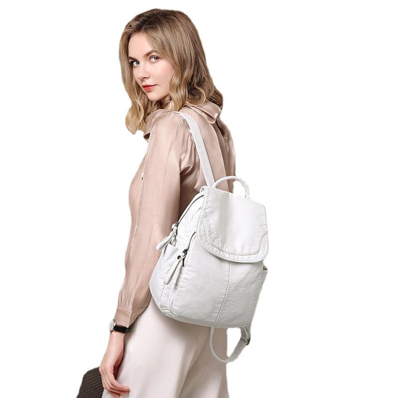 Fashion Casual Large Capacity Ladies' Washed Soft Leather Backpack For Outdoor