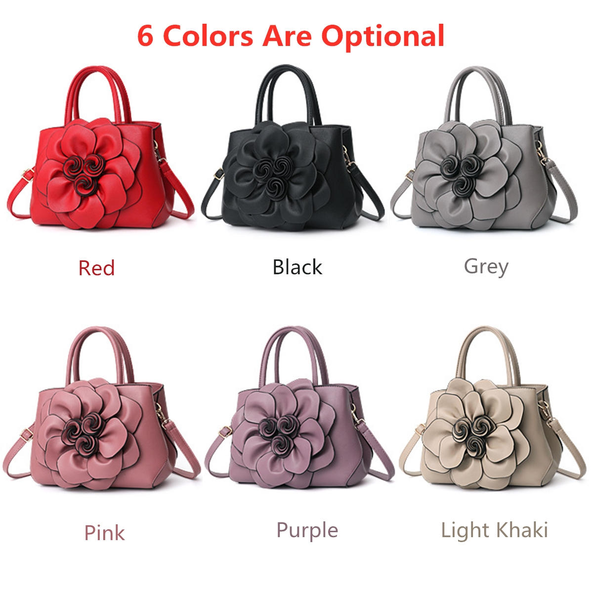 Women Lady Leather Elegant Handbag Flower Decoration Shoulder Evening Bag