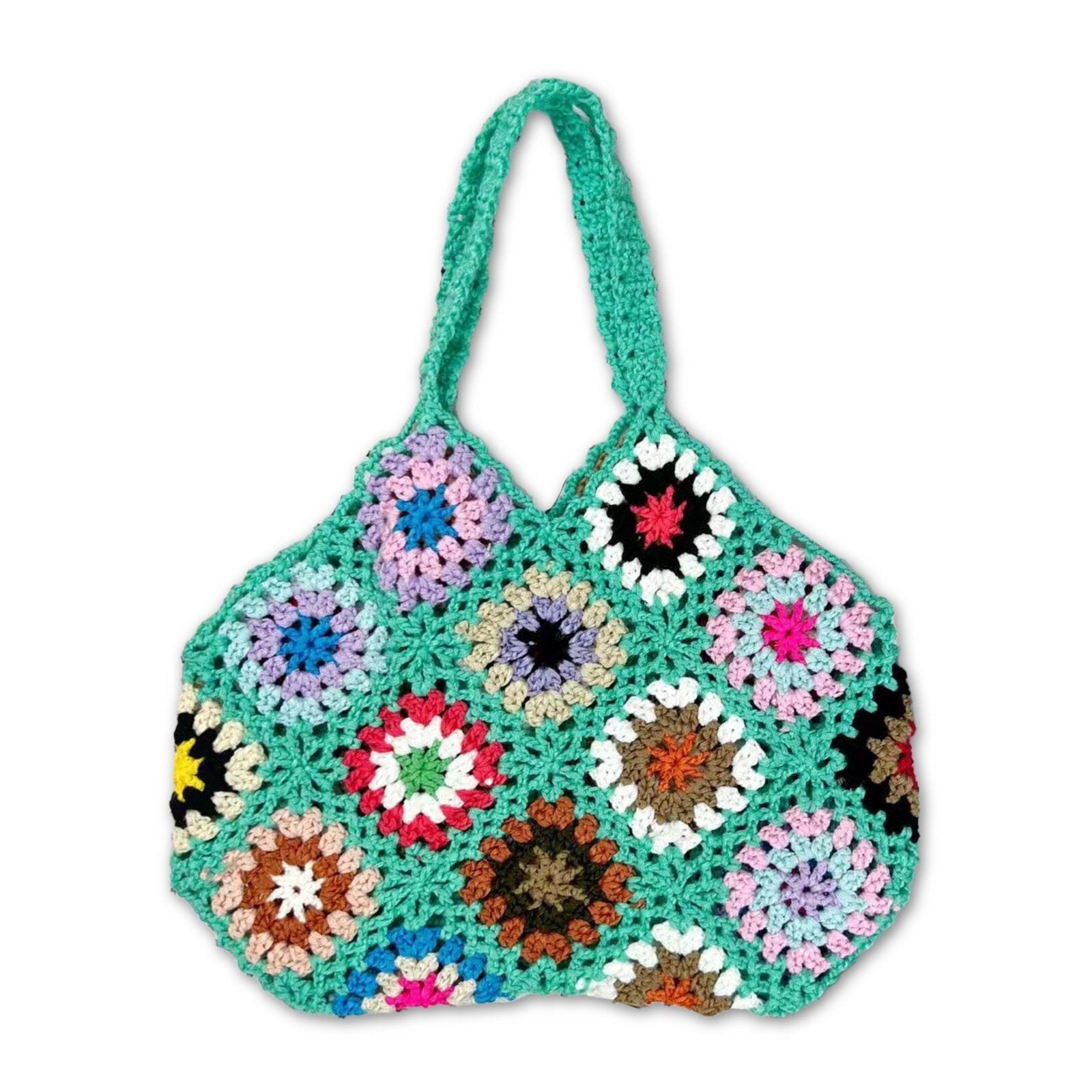 Women Handmade Crochet Ethnic Casual Handbag Mixed Floral Pattern Multifunctional Shoulder Bag Tote