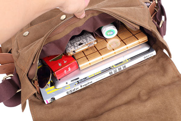 Men's Canvas Leather Casual Crossbody Messenger Bag for Outdoor Use