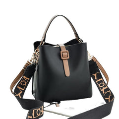 Stylish Large Capacity Ladies' Leather Bucket Bags With Wide Shoulder Strap