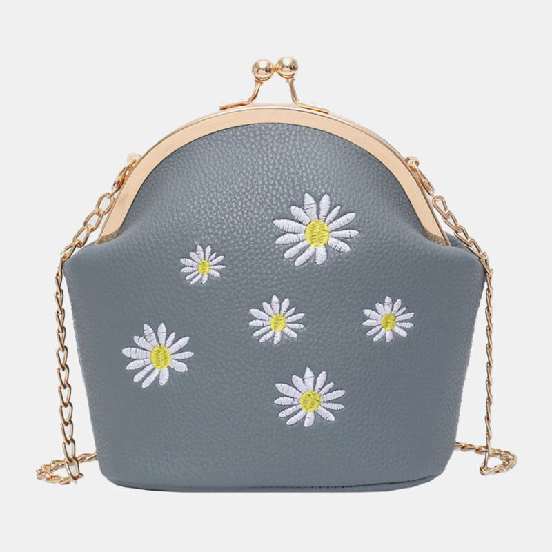 Women Daisy Embroidery Chains Hasp Crossbody Bag Shoulder