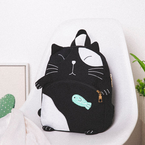Women Cute Cat Canvas Large Capacity Backpack