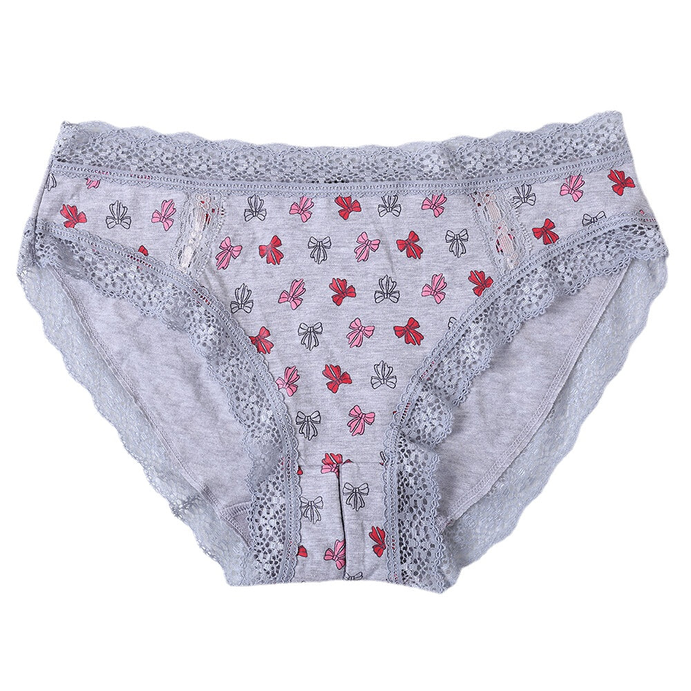 Lace-trim Printed Sexy Open Crotch Hip Up Briefs