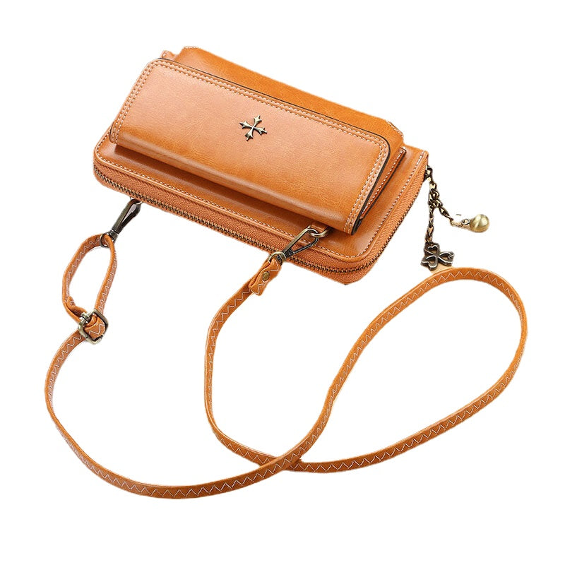 Women PU Leather Cross Flower Tassel Large Capacity Multi-card Slot Phone Bag Crossbody Shoulder