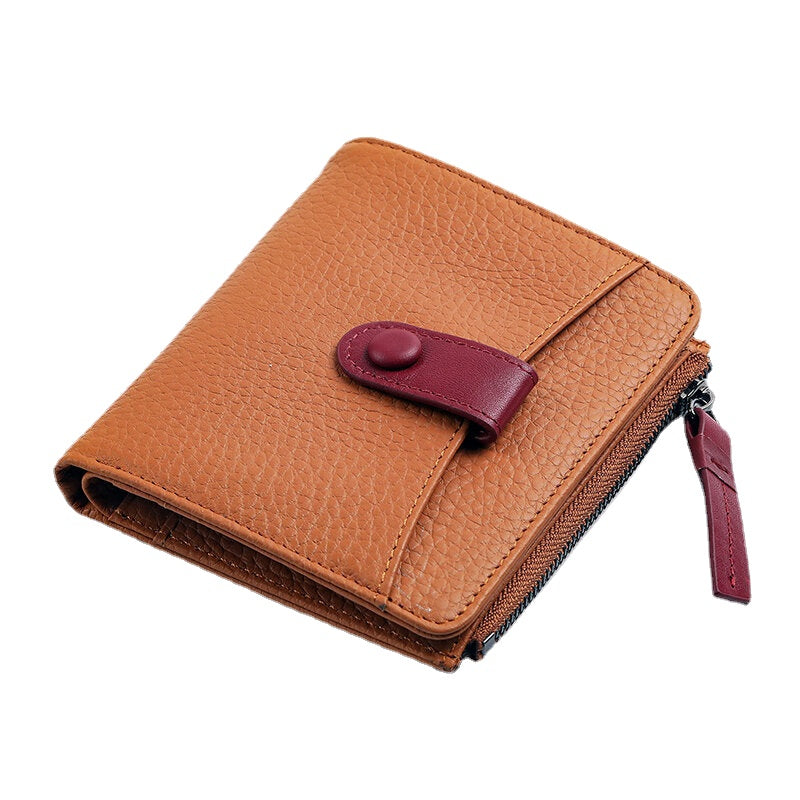 Women Genuine Leather Bifold Hasp Zipper Multifunction Coin Purse Money Clip Short Wallet