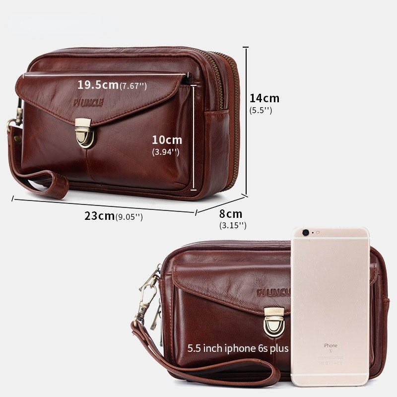 Men's Genuine Leather Large Capacity Business Clutch Bag for Office