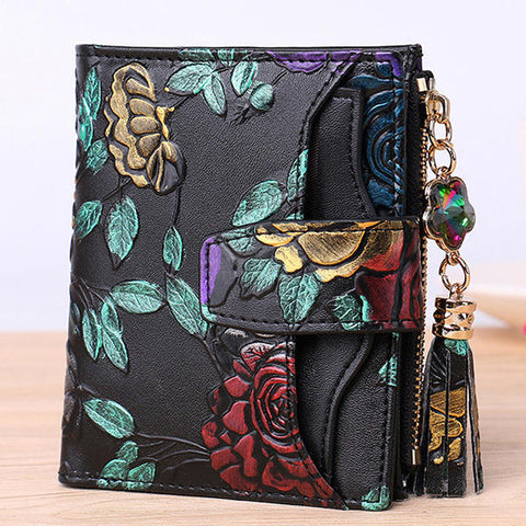 Women Vintage 11 Card Slots Embossed Casual Floral Coin Purse Wallet