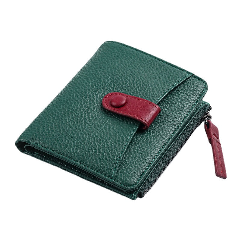 Women Genuine Leather Bifold Hasp Zipper Multifunction Coin Purse Money Clip Short Wallet