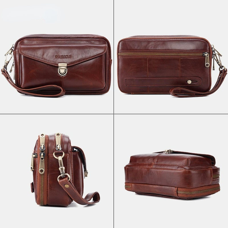 Men's Genuine Leather Large Capacity Business Clutch Bag for Office
