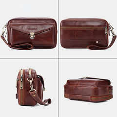 Men's Genuine Leather Large Capacity Business Clutch Bag for Office